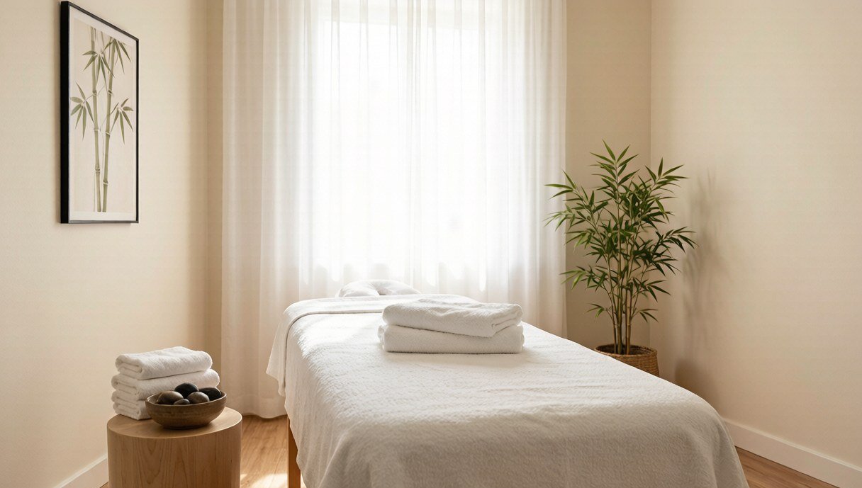 Private massage studio room at Monica Massage Shanghai